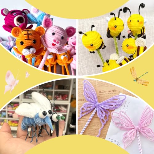 Image of 100 Pieces Pipe Cleaners Craft Chenille Stem Yellow Pipe Cleaners | Fuzzy Sticks Pipe Cleaners for Crafts Festival Home Decorations