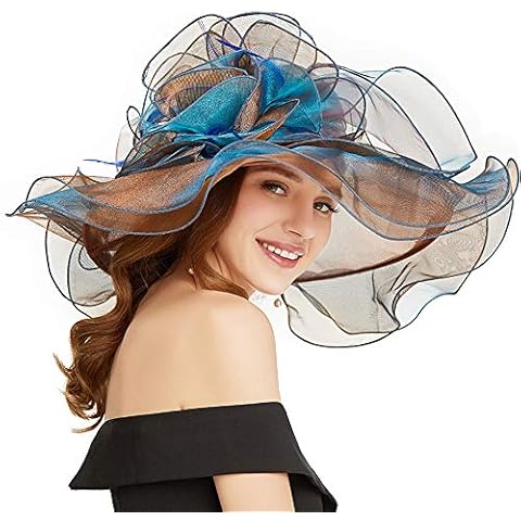 F FADVES Women Oganza Sun Hat Church Wide Brim Wedding Formal Fascinator Hat Cover