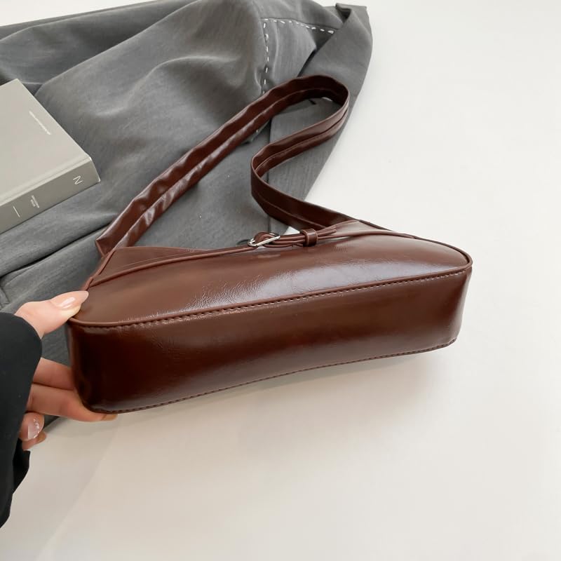 Women Vintage Shoulder Bag PU Leather Solid Color Female Commute Bag (Brown)3