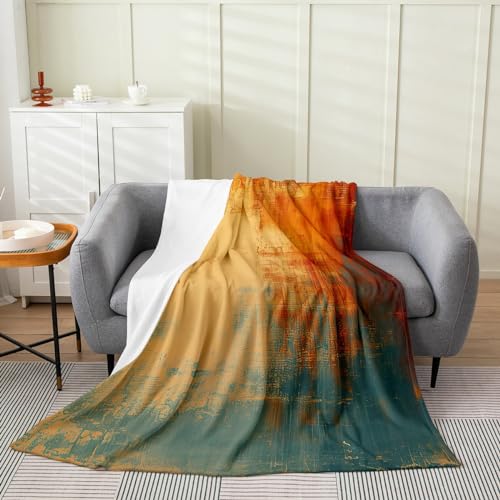 Feelyou Vintage Abstract Bed Throw Blanket Kids Blue And Brown Messy Rust Painting Fleece Throw Blanket Women Men Modern Grunge Art Fuzzy Blanket Breathable Flannel Plush Blanket Room Decor Twin 60 Inchx80 Inch cover