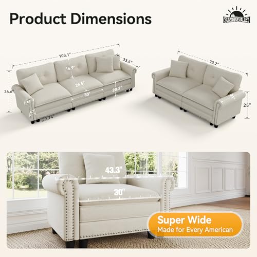 Image of SUNSHINE VALLEY 2-Piece 5-Seater Cloud Modular Sofa Set with Extra Deep & Wider Cushions, Oversized Mid-Century Modern Couch Set with Loveseat and Throw Pillows for Living Room, Linen Beige