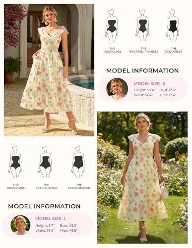 Image of GRACE KARIN Women's Summer Floral Maxi Dress 2026 Ruffle Sleeve Smocked Sundress Flowy Wedding Guest Long Dresses with Pocket