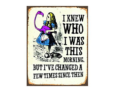 Targa da parete in metallo con immagine di Alice nel paese delle meraviglie, con scritta in lingua inglese It's always tea time (200 mm x 150 mm
