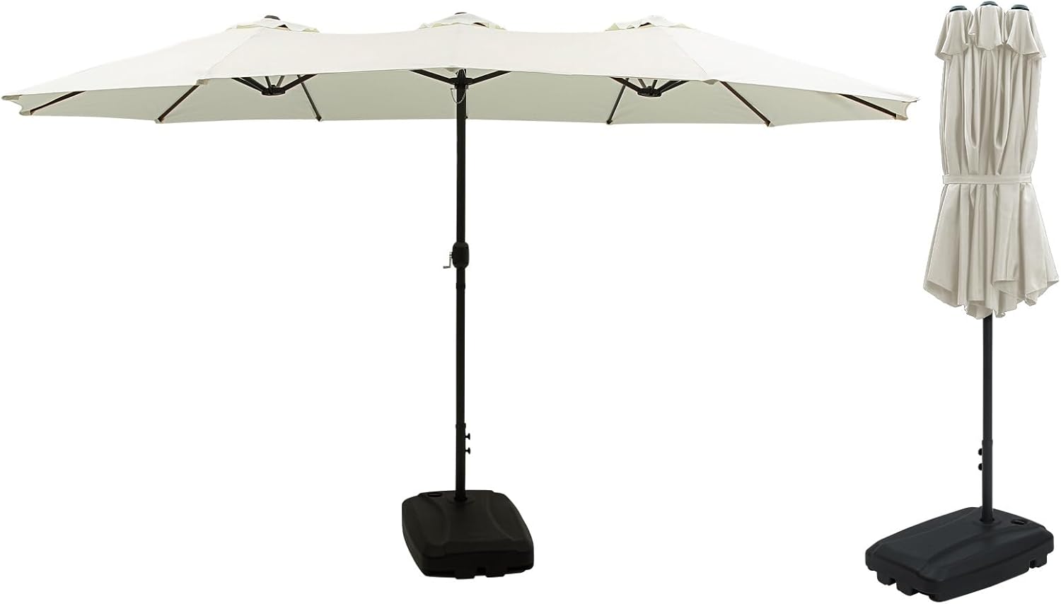 AJP Distributors 15ft Rectangle Outdoor Patio Umbrella w/Mobile Base Included, 15 Foot 180 Extra Large Double-Sided Outside Market Table Umbrella Cover For Shade Backyard Deck Garden Pool Lawn