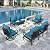 Sophia & William Patio Furniture Sets for 7 Outdoor Conversation Set 6 Pcs with 4 x Armrest Cushioned Sofa Chairs, 1 x 3-Seat Sofa, 1 Marbling Metal Coffee Table Garden Backyard Poolside Peacock Blue