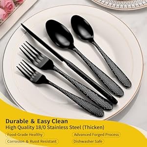 Blackhammeredsilverwareset20pieceheavydutystainlesssteelflatwaresetsfor4foodgradecutlerysetforhomerestaurantmirrorpolisheddishwashersafe Urban Country Home Decor Black hammered silverware set 20 piece heavy duty stainless steel flatware sets for 4 food grade cutlery set for home restaurant mirror polished dishwasher safe urban country home decor