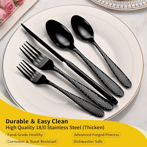 Blackhammeredsilverwareset20pieceheavydutystainlesssteelflatwaresetsfor4foodgradecutlerysetforhomerestaurantmirrorpolisheddishwashersafe Urban Country Home Decor Black hammered silverware set 20 piece heavy duty stainless steel flatware sets for 4 food grade cutlery set for home restaurant mirror polished dishwasher safe urban country home decor