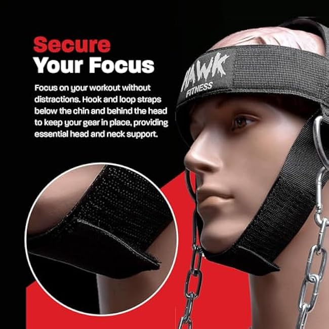 Hawk Sports Neck Harness for Men and Women with Adjustable Neck Strap and 30 Steel Chain for Safely Lifting Weights Up to 150 lbs., Neck Exercise Equipment for Muscle Growth and Strength Training