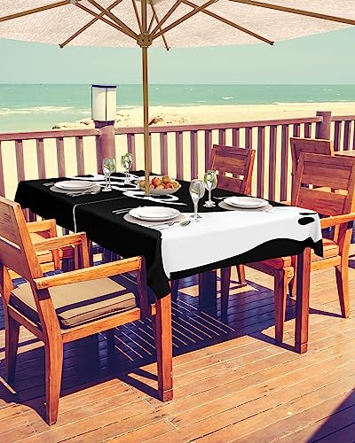 Halloween Outdoor Tablecloths with Umbrella Hole and Zipper, White Ghost Boo Horror Black Waterproof/Stain Resistant Rectangle Table Cloth 60x120 Patio Table Cover for Picnic/Party