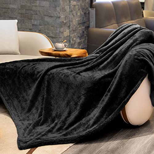 Image of Fleece Throw Blanket Cozy Soft Lightweight Throw Blankets Warm Plush Black fall blankets and throws Couch Sofa Bed Camping Travel Picnic Outdoor Blanket Bedding Kid Baby Boys Girls Adults 50x70 in