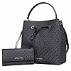 Michael Michael Kors Large Suri Bucket Bag Crossbody Black MK Signature Bundled with Michael Kors Jet Set Large Trifold…