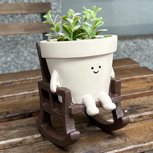 Bonitas macetas de resina para plantas de interior y exterior, maceta grande con cara sonriente para plantas de interior y exterior, maceta única para suculentas con agujero de drenaje, regalo para