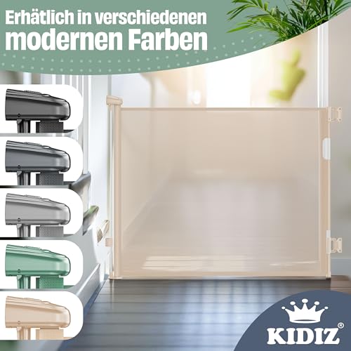 KIDIZ® Treppenschutzgitter Türschutzgitter ausziehbar 0-180CM | kindersicheres Treppengitter für Babys & Haustiere | Schutzgitter für Treppen & Türen Absperrgitter inkl. Bodenanker & Montagezubehör