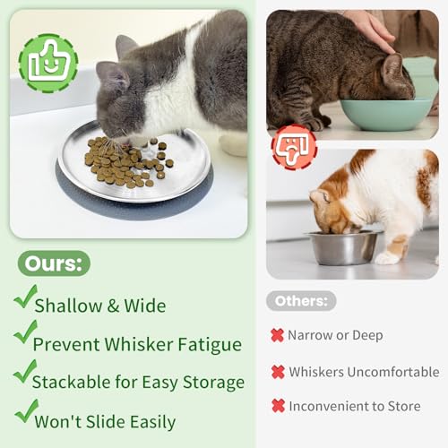 Pailuomu CAT BOWL S Whisker Friendly, 4 Pcs Cat Food Bowl With Non-Slip Placemat, 6.7 Inch Stainless Steel Cat Bowls thumb #4