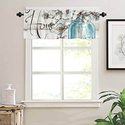 Artshowing Wooden Plank 1 Panel Tier Window Curtain Valance Rod Pocket Curtain Insulated Blackout Drape Short 54X18Inch For Kitchen Bathroom Or Small Window, Forever Home Mason Jar Floral #TOP2