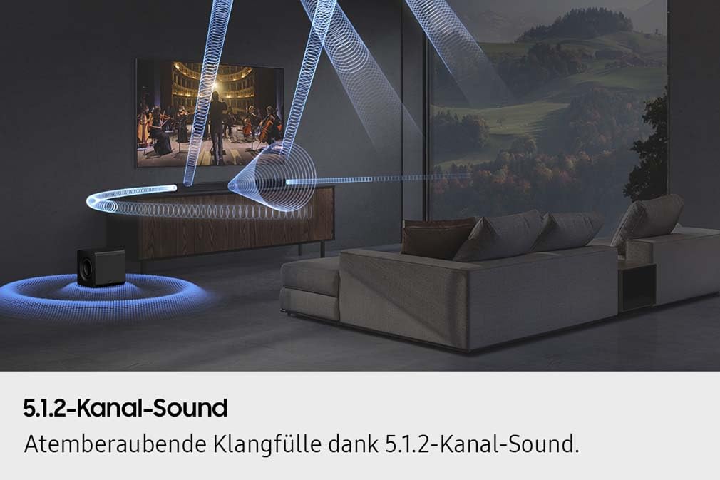 Samsung HW-Q810GF Q-Series 5.1.2-Kanal-Soundbar für Fernseher, Kabelloser 6,5"-Subwoofer, Kabelloses Dolby Atmos und DTS:X, SpaceFit Sound Pro, Q-Symphony