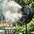 SMAFAN 16 Inch Outdoor Misting Stand Fan, Hose Connection, 3 Speed 3 Mist Settings, 75° Oscillation, Adjustable Height 36-50 inch, 25° Tilt Head, GFCI Plug, for Patio Deck Backyard, Black