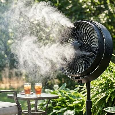 SMAFAN 16 Inch Outdoor Misting Stand Fan, Hose Connection, 3 Speed 3 Mist Settings, 75° Oscillation, Adjustable Height 36-50 inch, 25° Tilt Head, GFCI Plug, for Patio Deck Backyard, Black