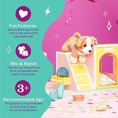 Glitter Girls - GG Hundehaus & Welpen-Set - Hundehaus Spielset - Plüsch-Welpe Chihuahua - 36 cm Puppen-Zubehör - Kinder ab 3 Jahren - Kinderspielzeug