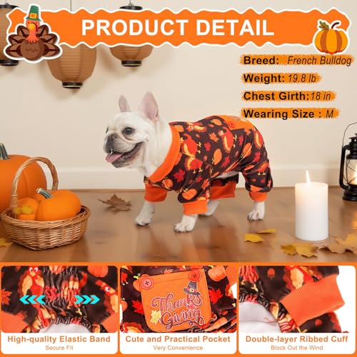 Image of BEAUTYZOO Dog Thanksgiving Pajamas, Soft Puppy Sweater for Small Dogs | Velvet Jumpsuit for Girl Boy Puppies, Breathable Pet Pjs, Warm Jammies Onesies in Cold Weather, Pumpkin Turkey, Orange S