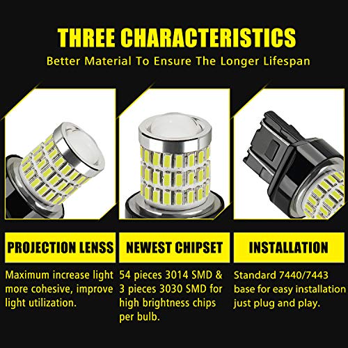 Auxlight 7440 7441 7443 7444 T20 992 W21W Led Bulbs Xenon White, Ultra Bright 57-Smd Led Replacement For Back Up/Reverse Lights, Brake/Tail Lights, Turn Signal/Parking Or Running Lights (Pack Of 2) #TOP1