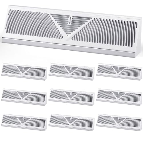 Yaocom 10 Pack Baseboard Register Vent 18 Inch Duct Opening Size Vent Covers for Home Floor Diffuser Wall Corner White Baseboard Air Covers, Smooth air Adjust Lever, Heavy Duty Steel, Easy Install