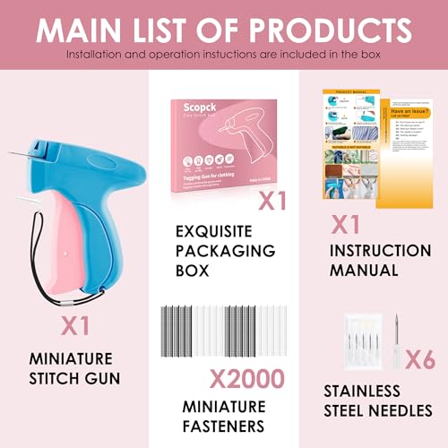 Image of Stitch Gun for Clothes - Handheld Stitch Gun Quick Clothing Fixer - Mini Sewing Kit Micro Tagging Gun - Includes 6 Needle, 1000 Black Fasteners & 1000 White Fasteners