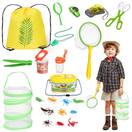 Coloch 21 Pieces Kids Outdoor Explorer Kit & Bug Catcher Kit, Bug Catching Kit with Organizing Bag, Butterfly Net, Compass and Bug Collectors