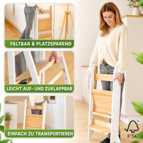 Lernturm Montessori aus Bambus, Klappbar, Tritthocker, Schemel für Kinder – Ansicht 3
