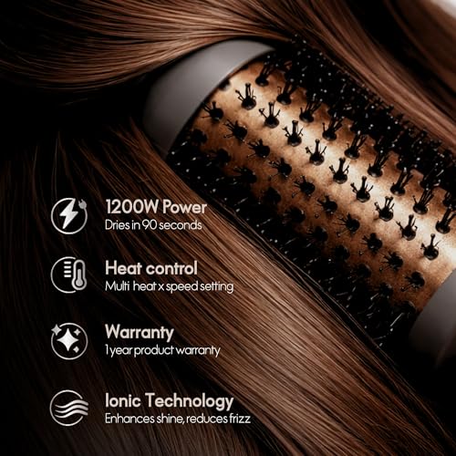 Image of ELLE 3-in-1 Dryer, Straightener & Volumizer I Hot Air Brush for Women | Anti-Frizz Ionic Technology | 2X Shine, 70% Less Frizz | Salon Style Blow Dry Finish at Home