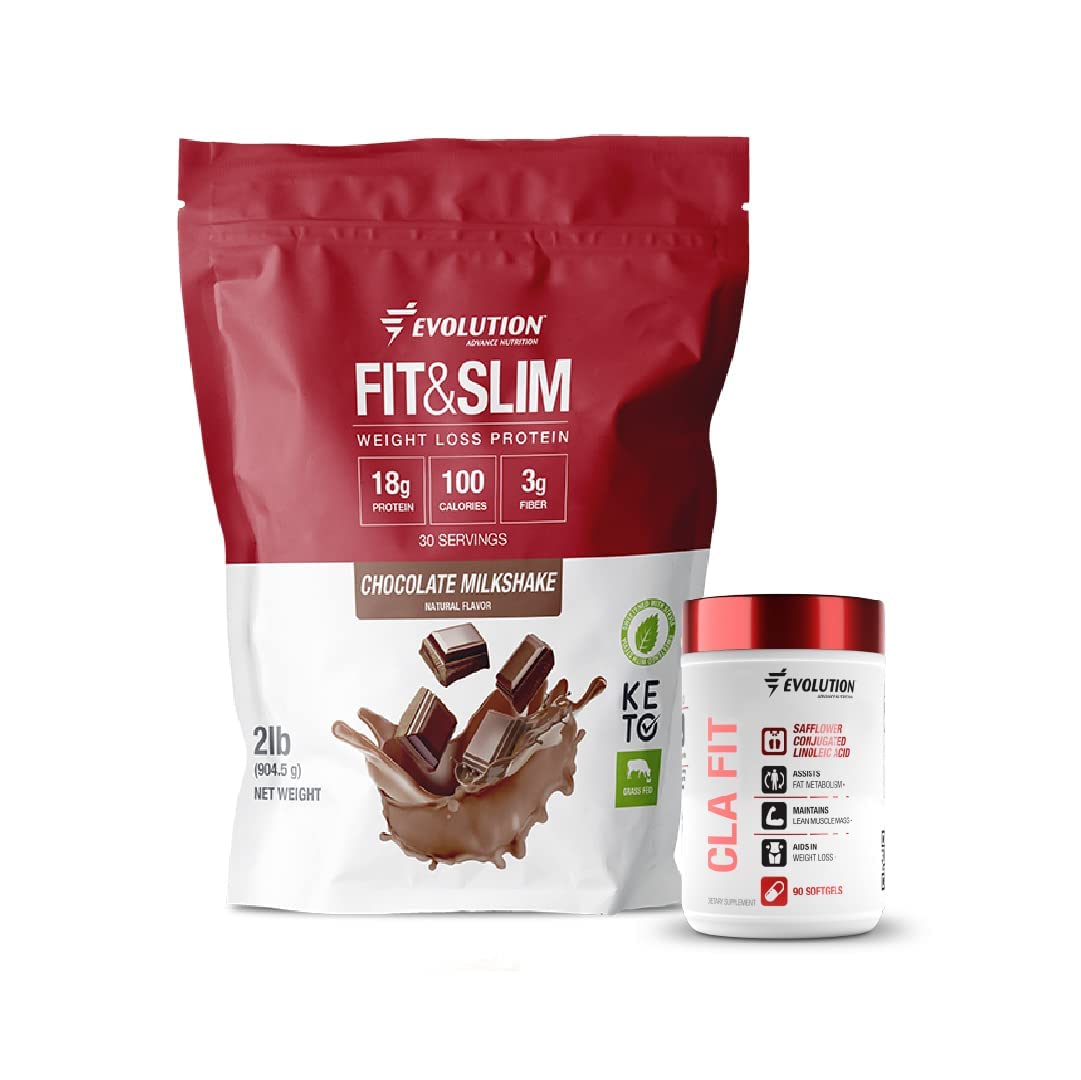 Evolution Advance Nutrition 2 Pack: Conjugated Linoleic Acid CLA 90 Softgels + Fit & Slim Blend, Grass Fed Whey Protein with Glucomannan, Inulin Fiber, Keto Approved, Non GMO