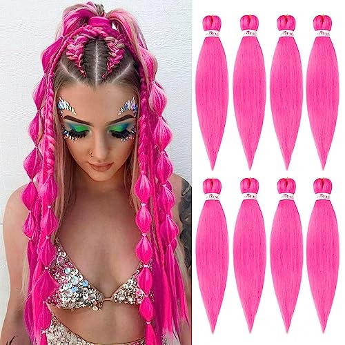 Pre Stretched Braiding Hair Hot Pink Braiding Hair 8Packs/Lot Knotless Braids Itch Free Hot Water Setting Synthetic Fiber Yaki Texture Crochet Braiding Hair Extension(26Inch，Hot Pink) #TOP6