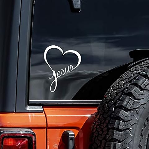 Vool Jesus Heart Vinyl Decal Sticker Cars Trucks Vans Walls Laptops (White, 5.5") Cover