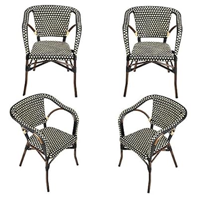 LUCKYERMORE Outdoor Rattan Wicker Chair Set of 4 Stackable Arm Chairs with Aluminum Frame Patio Dining Chair for Backyard Porch Garden, Black/Cream 510hgnGpv1L. SS400