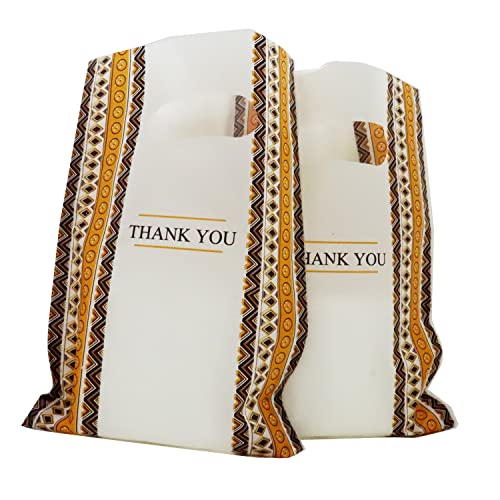 100 Count 5.8\'\' x 7.8\'\' Plastic Merchandise Bags, Shopping Bag for Small Business Retail Crafts with Die Cut Handle Bag - Brown Thank You - Thumbnail 5