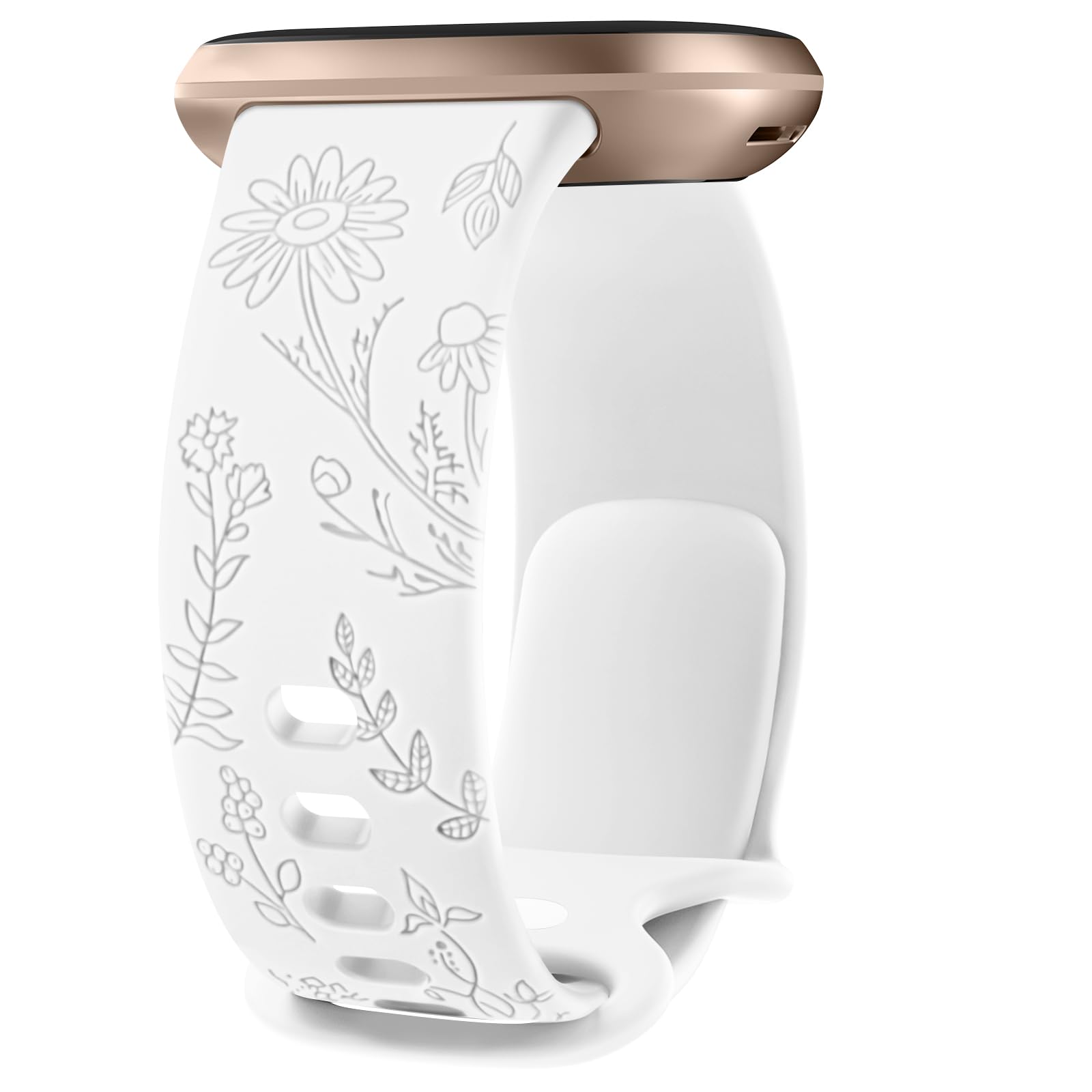 Oumida Silicone Floral Engraved Bands Compatible with Fitbit Versa 4/ Versa 3/Sense 2/Sense Band Women, Classic Soft Straps for Fitbit Versa 4 / Versa 3 Band (Small, White)