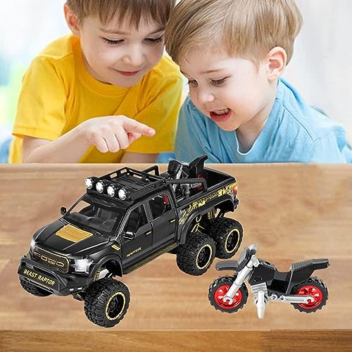 Image of ARNIYAVALA Toy Pickup Truck for Boys - F150 Raptor Diecast Metal Model Car with Sound & Light, Pull Back Action, Openable Doors | Black Collectible Toy Vehicle for Kids 3+ Years