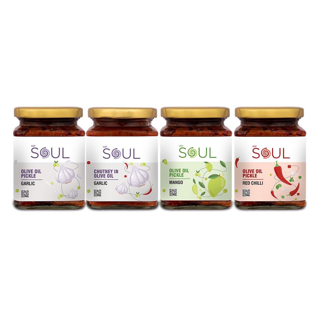 Soul Pickle In Olive Oil Combo Pack Of 4 (Mango Pickle + RedChilli Pickle + Garlic Pickle + Garlic Chutney) 275 GM