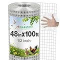Amagabeli Hardware Cloth 1/2 inch 48 x 100 ft 19 Gauge Chicken Wire Fence Hot-Dipped Galvanized After Welding Welded Wire Fencing Mesh Roll Plant Support Gopher Snake Rodent Rabbit Poultry Netting