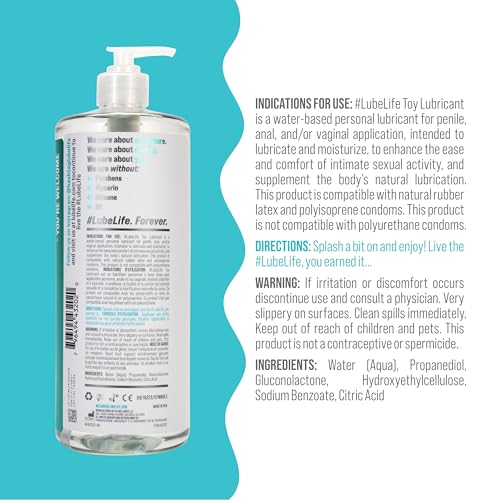 Image of LUBELIFE Water Based Toy Lube, Personal Lubricant, Safe for Toys 32 fl oz | Toy-safe water-based glide, non-staining, condom compatible, big bulk refill bottle, body-safe ingredients, refill value size
