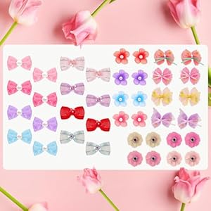 40pieces dog bows cute small dog hair bowknot mix style handmade multicolor puppy hair accessories bow bulk with elastic rubber bands lace rhinestone pearls grooming topknot ball flower accessories   cucciolini doodles