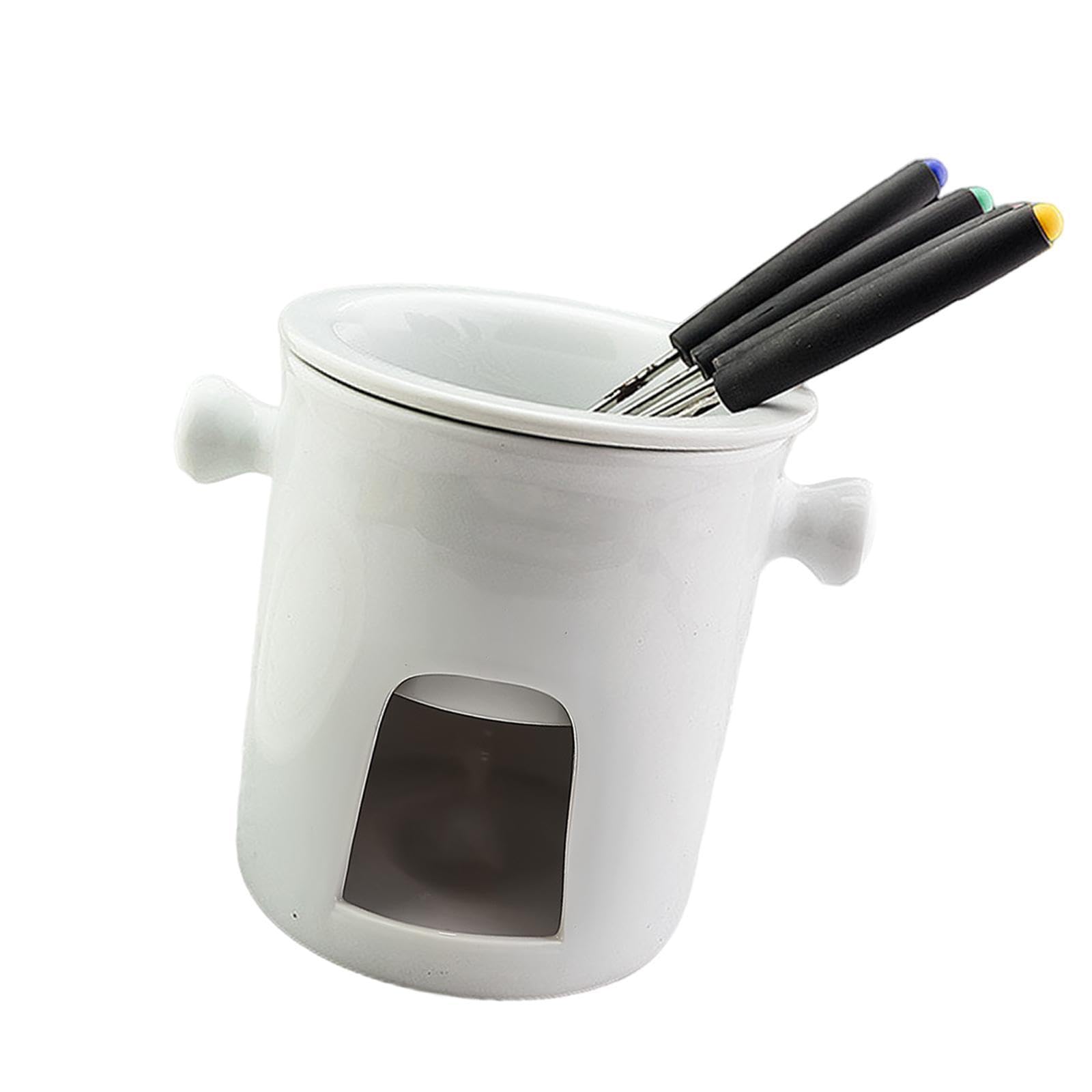 Qianly Fondue Set Serving Fondue Set Butter Warmer Premium with 4 Forks Tea Light Porcelain Melting Pot Fondue Pot Set for Candy