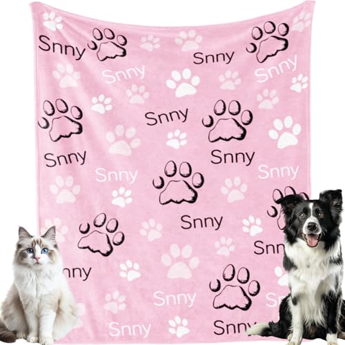Bemaystar Custom Pet Blanket with Name Personalized Dog Blanket Customized Puppy Blanket Dog Blankets for Small Medium Large Dog Cat Dog Memorial Gifts Dog Paw Prints Throw Blanket for Bed Sofa Travel