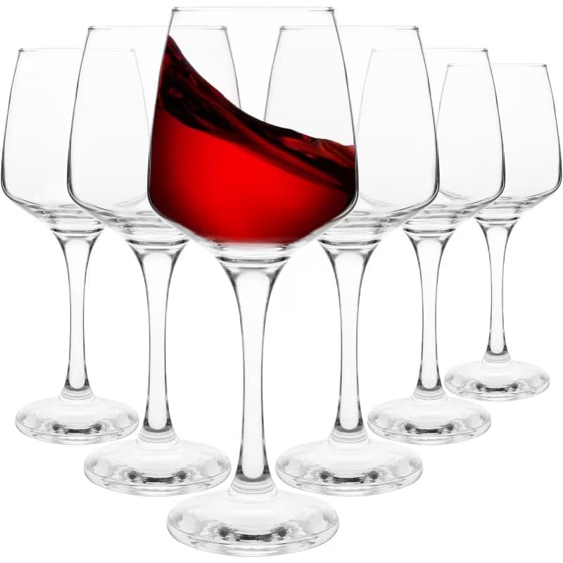 Image of PrimeWorld Wine Glasses Set of 6 - 200ml | Crystal Clear Elegant Stemmed Glassware for Red & White Wine | Perfect for Parties, Dining & Home Use