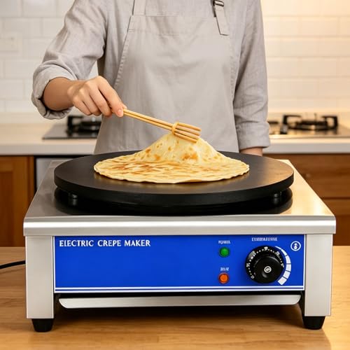 ylpddmm Professional Crepera Crepa Maker Machine, Crepa Profesional con Cuchara de Madera, para el hogar, hostelería, camión de Comida, Ajustable a 50-300 °C SingleHead
