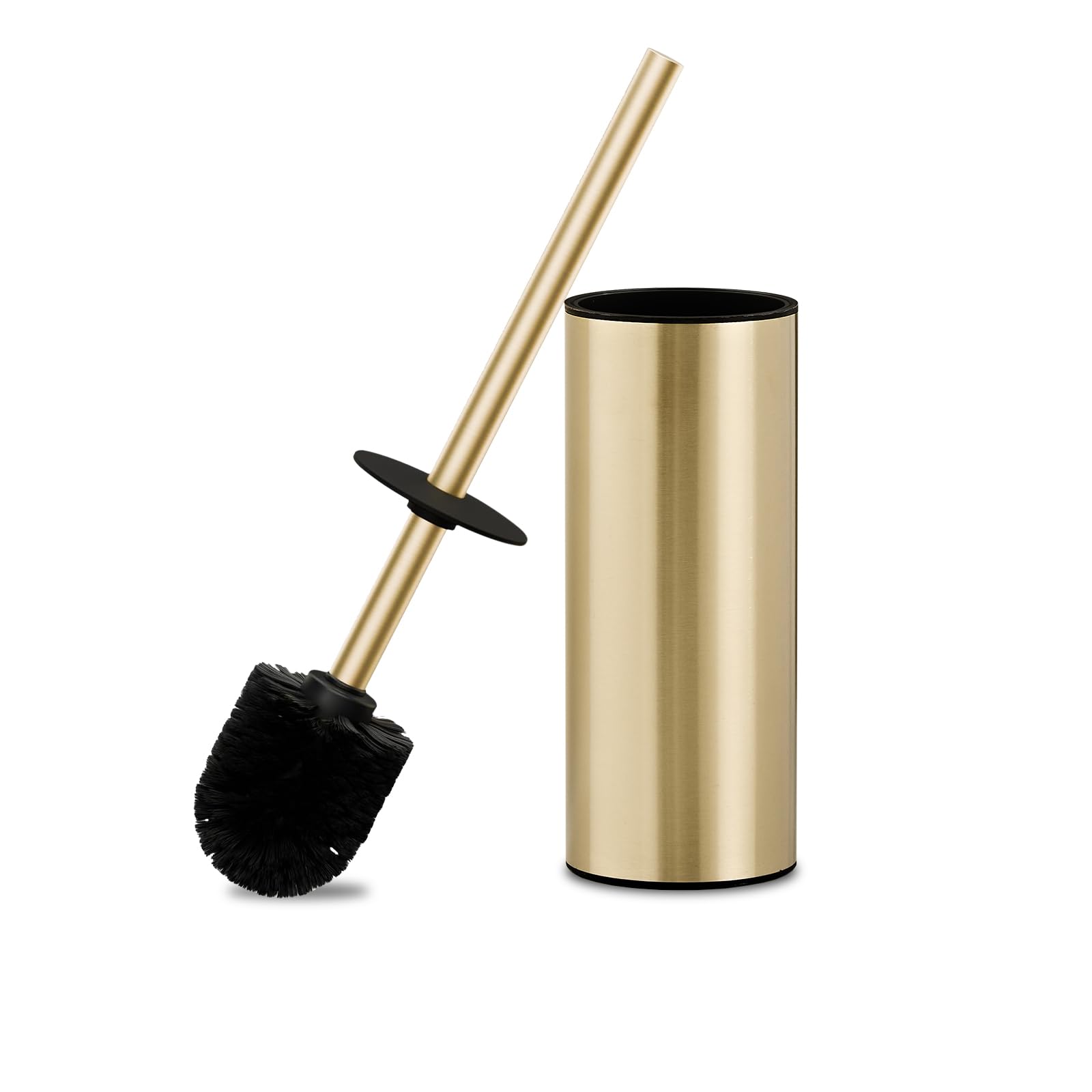 Photo 1 of 304 Stainless Steel Toilet Bowl Brush and Holder Set, Circular Floor Toilet Brush Holder, Long Handle, Bathroom Heavy-Duty Cleaner, High-End Cylinder Wall,2 Brush Head (Brushed Gold) YIGUANXIN