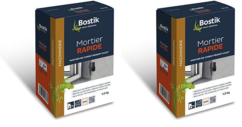 Bostik – Mortier Rapide – Mortier de Montage – Sol et Mur – Intérieur et Extérieur – Prise 10 Minutes – Sans Retrait – Couleur : Beige – 1...