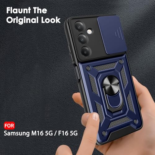 Image of TheGiftKart Tough Armor Bumper Back Cover Case for Samsung Galaxy M16 5G / F16 5G | Sliding Camera Cover, Kickstand & Ring Holder | 360 Protection Back Case for Samsung M16 / F16 5G (PC & TPU, Blue)