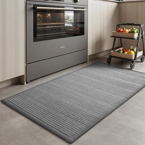 AMOAMI Kitchen Mats for Floor, Super Absorbent Kitchen Rugs Non Slip Washable Kitchen Floor Mat, Braided Comfort Standing Mat for Sink Laundry Anti Fatigue, 17''x30'' Grey Grey 17''x30''