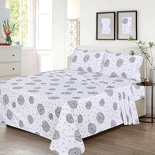 RUVANTI 100% Cotton California King Sheet Sets, 4 Pieces, Soft & Breathable Percale Weave Bedding, Deep Pocket 14", Hotel Standard, Crisp Cool Feel & Durable, Perfect Floral Sheets, Dandelion